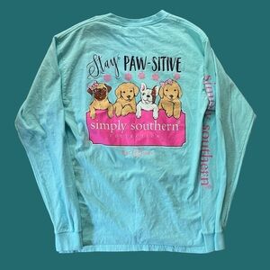 SIMPLY SOUTHERN Teal Casual Puppy Graphic Long Sleeve | Women’s size Medium